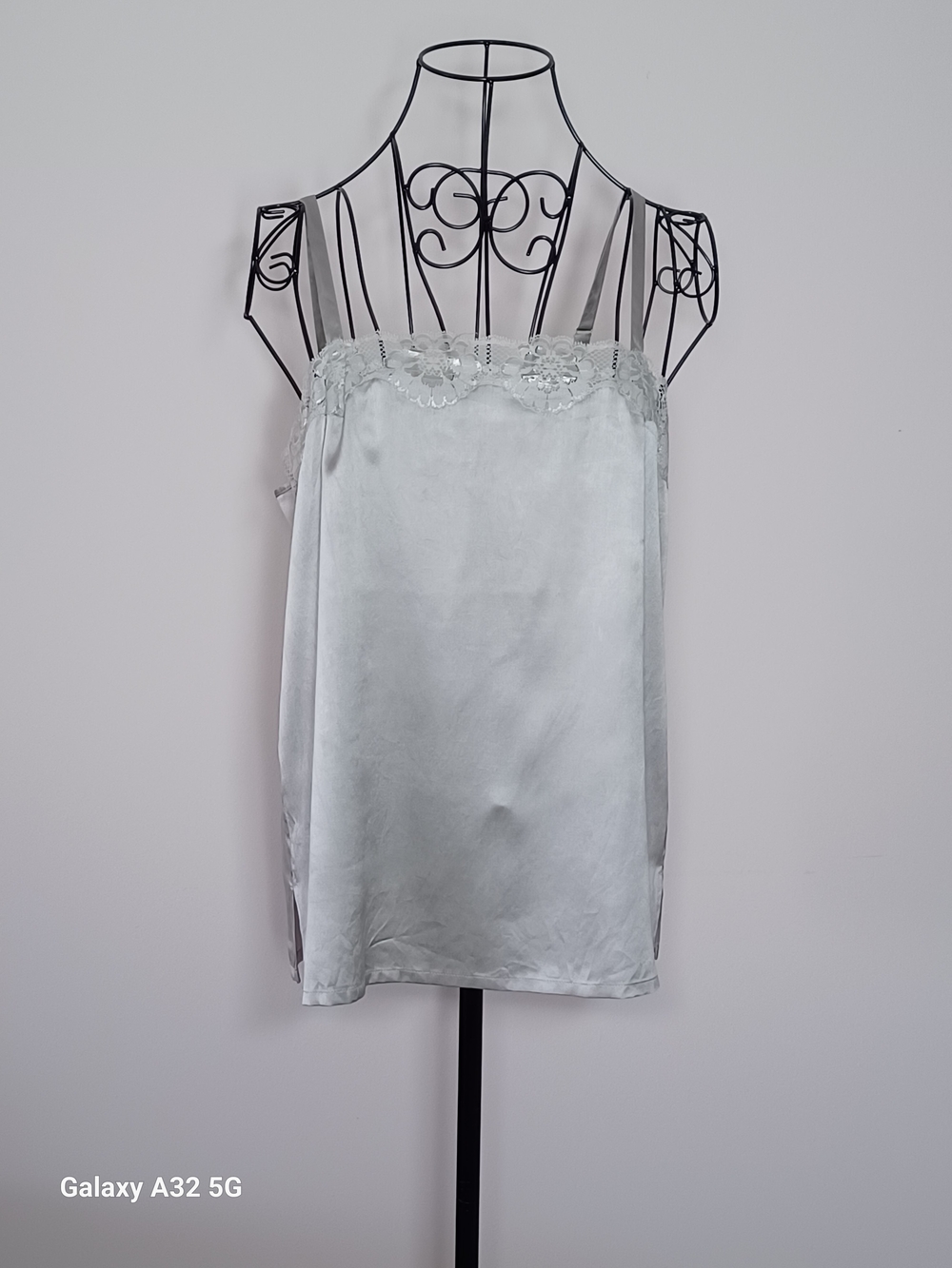 Chico's Silk Lace Trim Camisole Top Silver Grey- Size 12